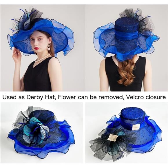 Women Organza Church Tea Party Hats Floral Blue main image 6